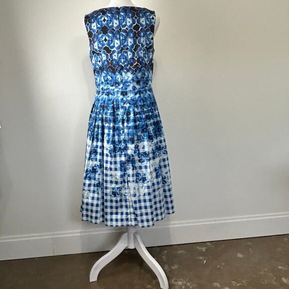 Talbots Floral Dress 2 Womens Blue Flowers Gingham Sleeveless Dress Checkered - Picture 2 of 15